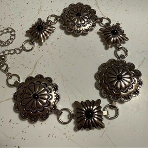 Southwestern Style Concho Black Silver Toned Chain Belt Western Cowgirl Cowboy